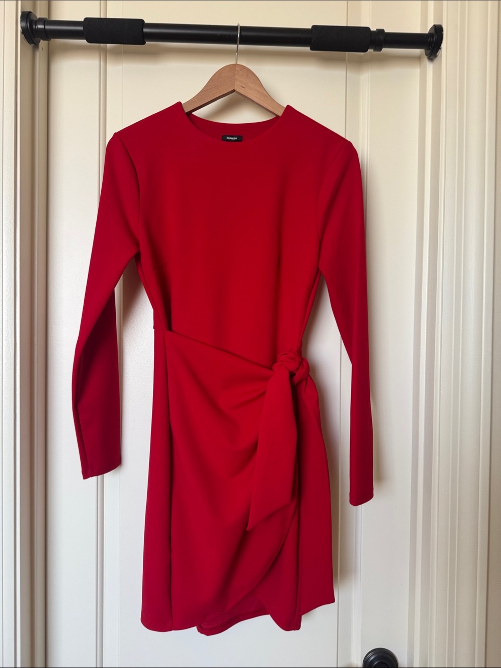 Express Red Long-Sleeve Knot-Waist Dress; size small NWT